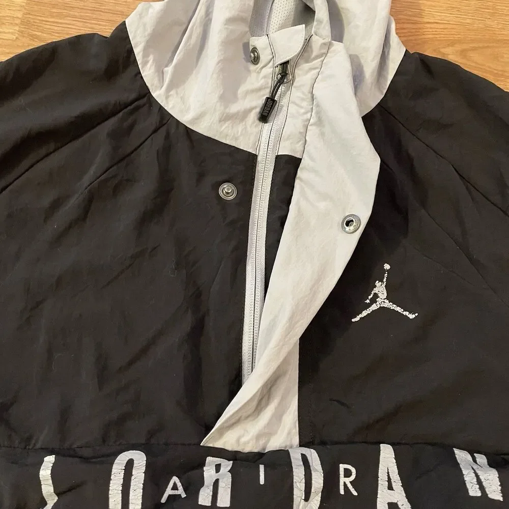Nike Air Jordan Wings Anorak Jacket Mens M Black White Spellout Pullover Hoodie